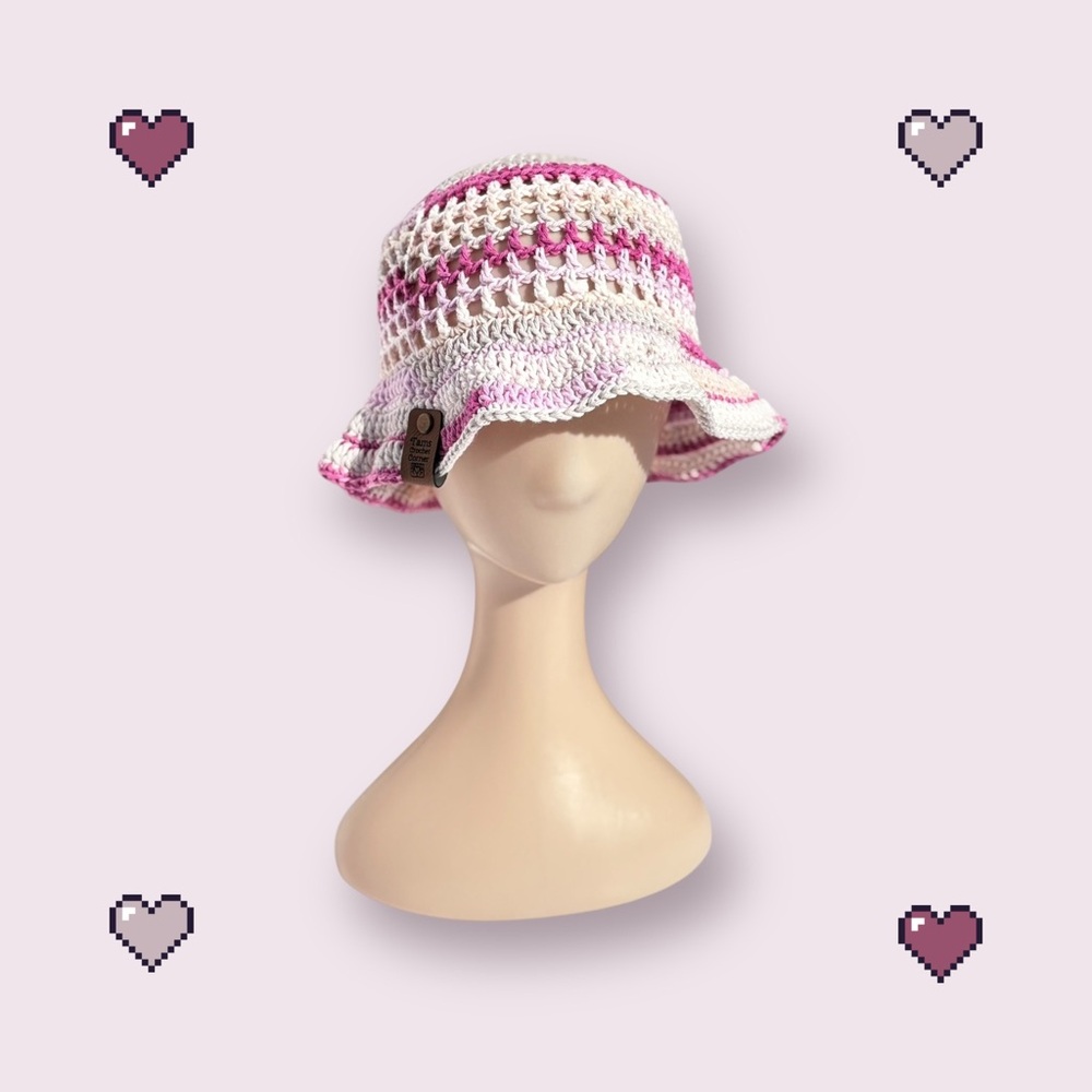 Pink and Cream Crochet Bucket Hat
